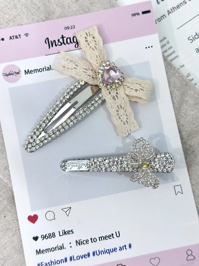 韩版东大门定制款原创设计气质时尚可爱蝴蝶结水钻发卡（单支）BB87