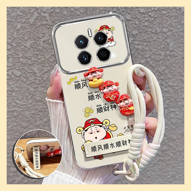适用【华为Mate50/pro】手机壳财神公仔大视窗支架女款软壳防摔卡通
