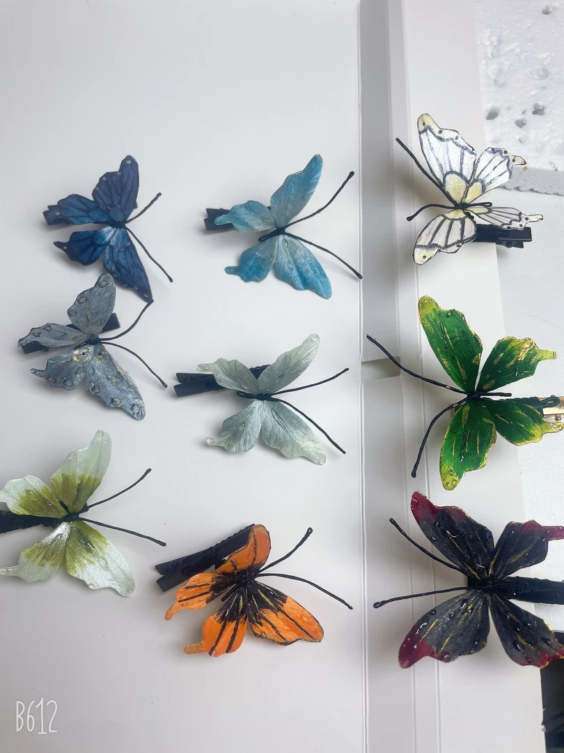 非遗绒花蓝色饰品蝴蝶款头饰古风发饰纯手工超仙可爱仙气