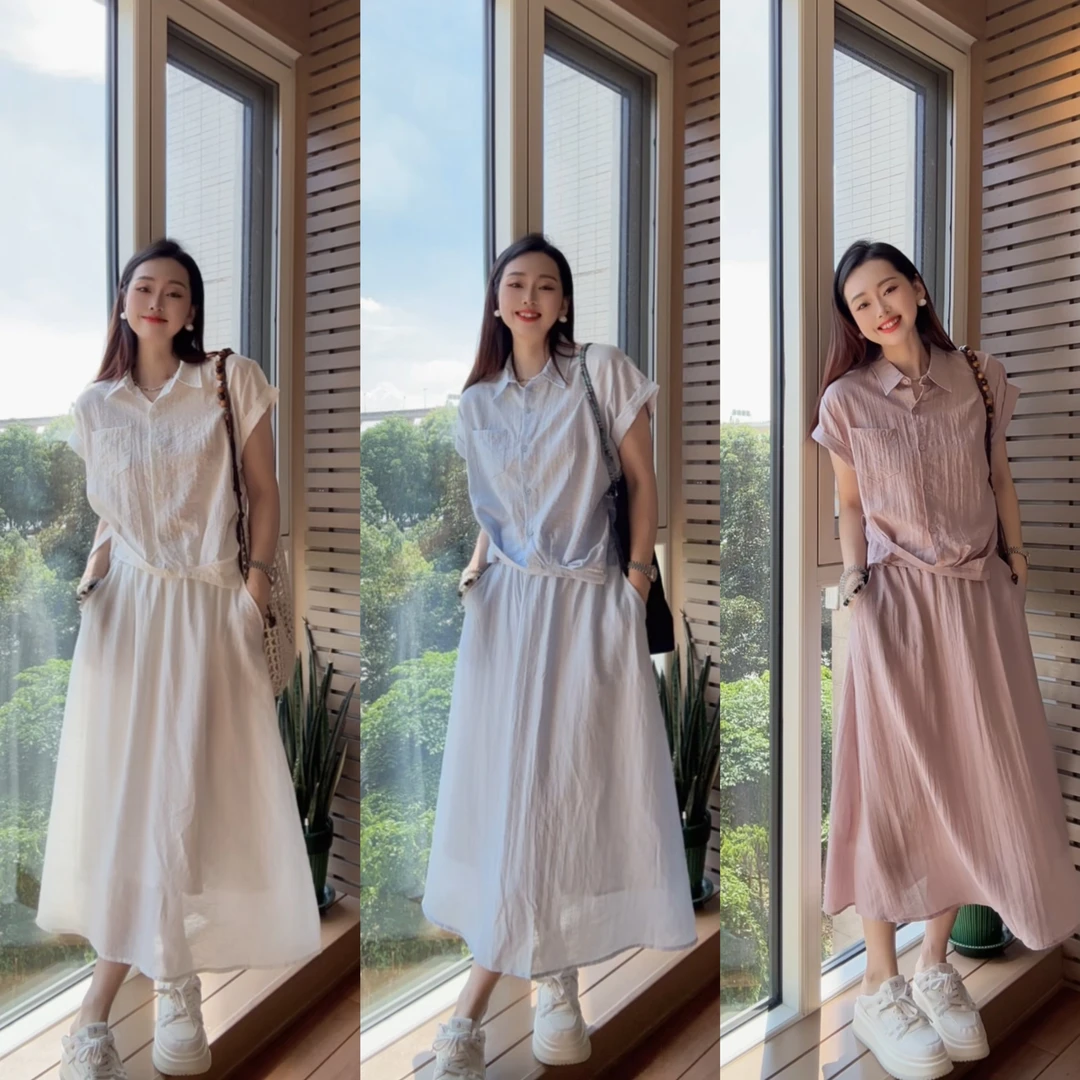 清凉一夏｜亚麻透气套装 气质显瘦衬衫半身裙女士套装JY799A/ZK