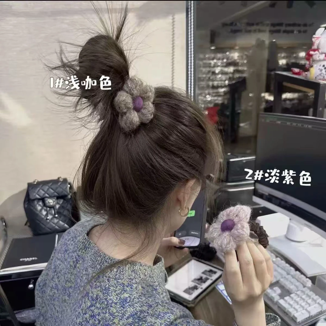 【店主实拍】温柔氛围感~新款毛毡小花朵发圈高弹力毛线扎发发绳