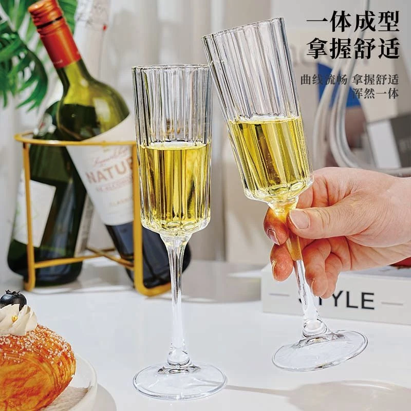 ins花朵高脚杯香槟鸡尾酒红酒杯透明家用洋酒杯 中式轻奢冰淇淋杯