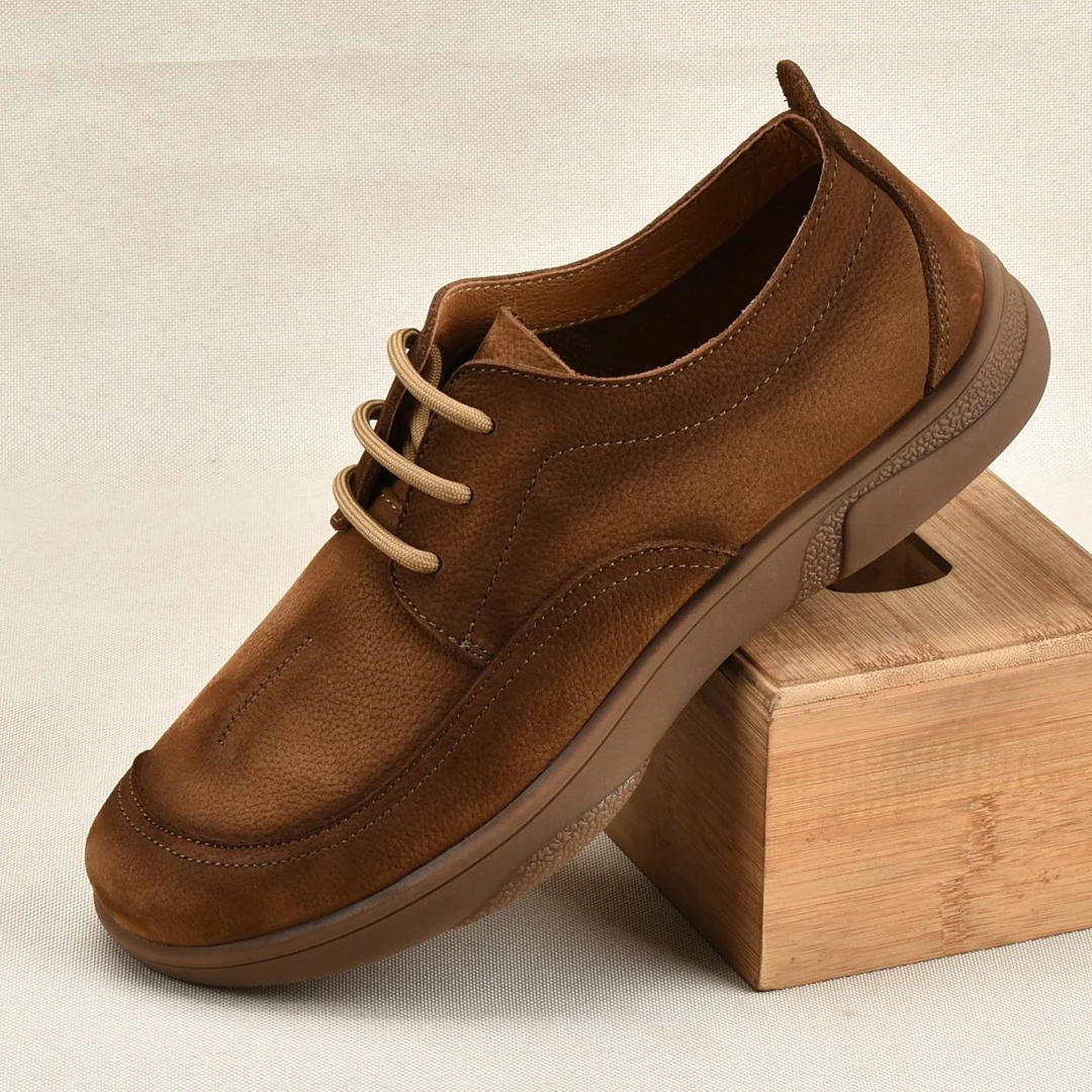 春季新款宽头男磨砂皮鞋系带休闲复古潮流百搭软皮软底透气男单鞋