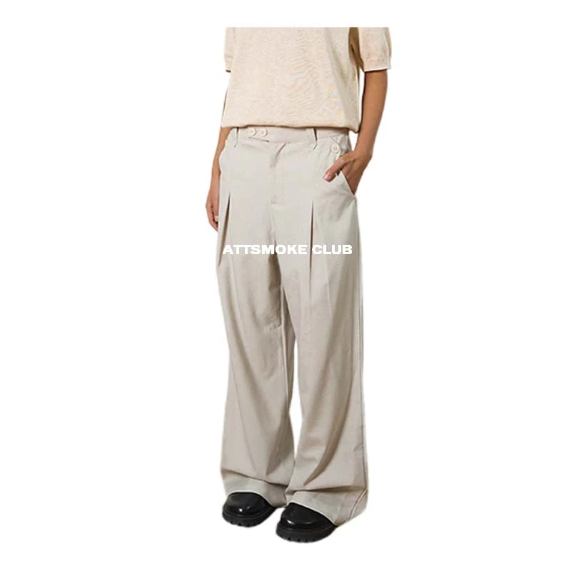 【线上商店】刀锋斜门襟双褶夏季cleanfit直筒A字版微阔休闲西裤