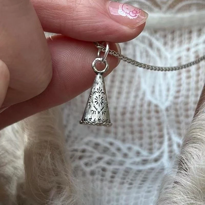 铜合金项链 中古三角拉丝铃铛项链复古轻奢小众高级感百搭毛衣链