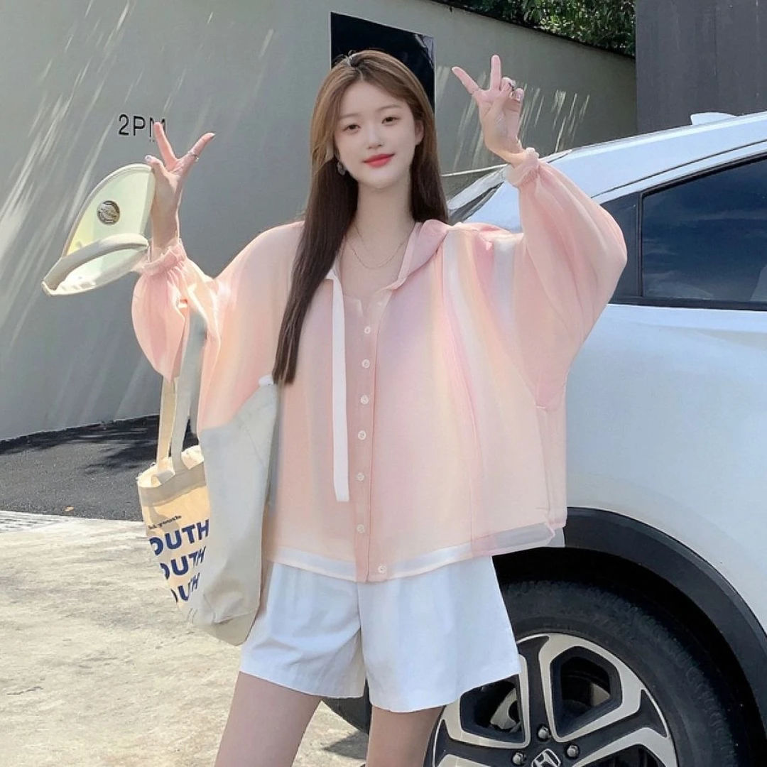 慵懒风简约通勤INS风时尚套装连帽衬衫短衣衬衣126227052704