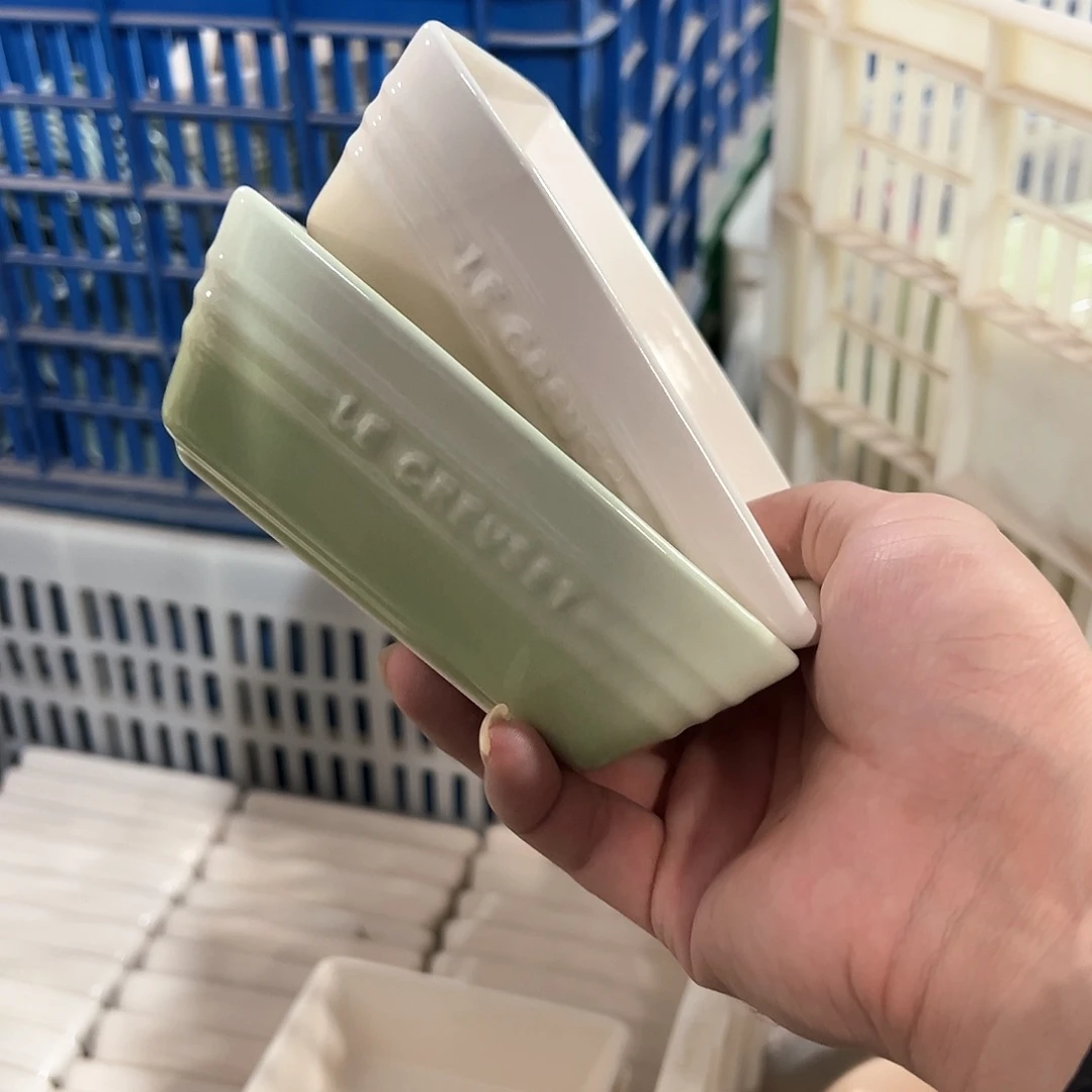 陶瓷 四方碗 抹茶绿 奶白色