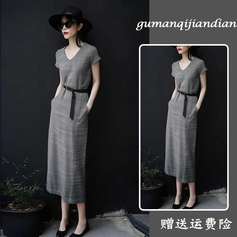 法式灰色连衣裙2025新款上流社会轻奢高级感轻奢高端精致长裙女夏