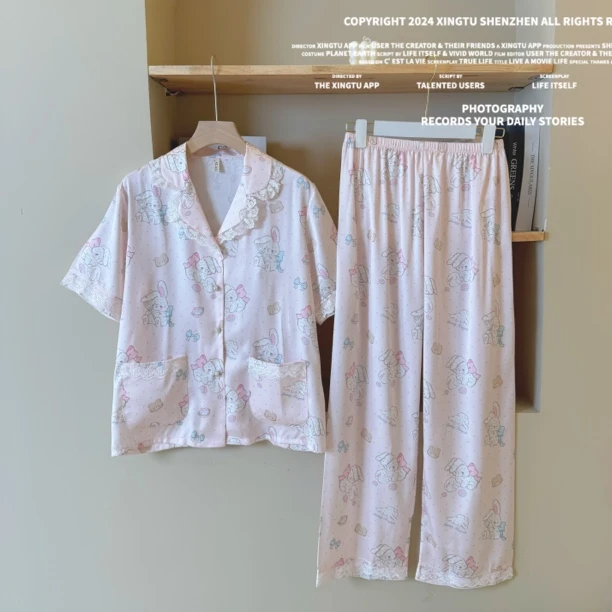 【软妹宅家day 】水光丝甜美可爱小兔夏季短袖女生睡衣家居服套装