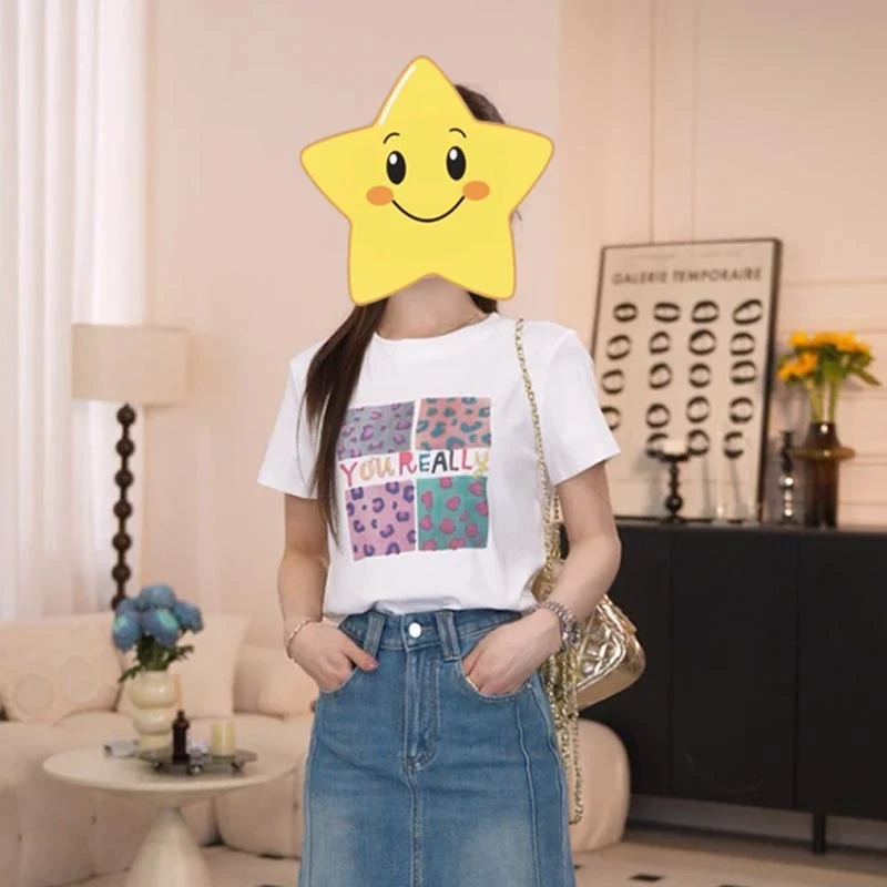 2025夏季新款韩版小众字母印花通勤风圆领短袖T恤女宽松百搭上衣