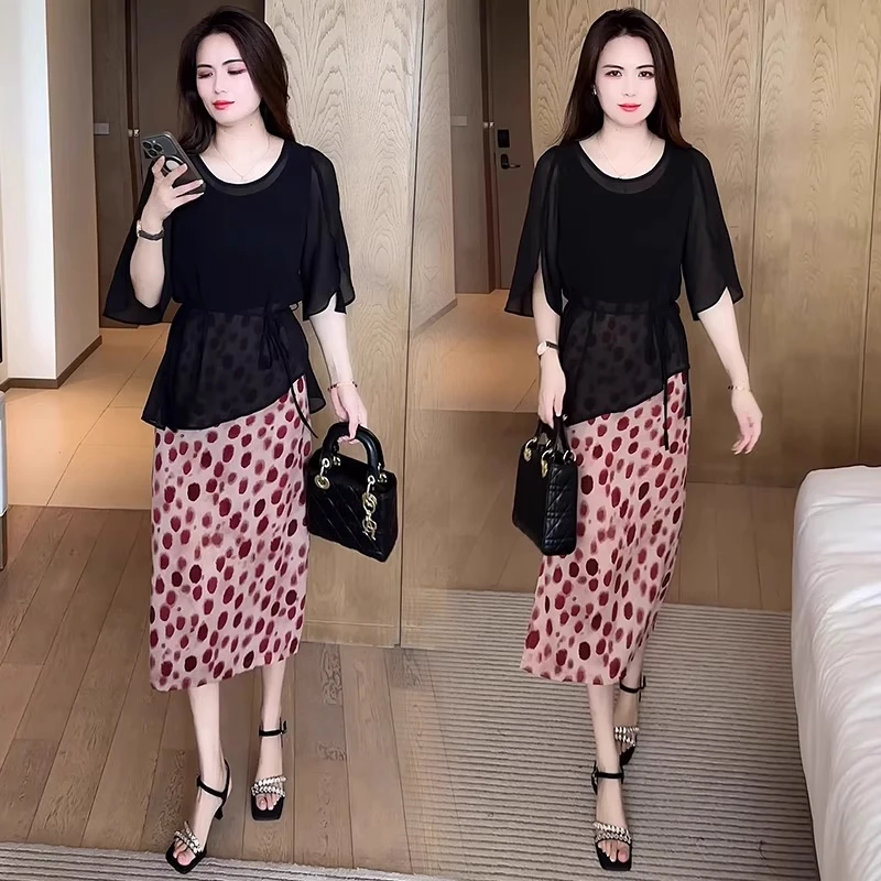 2025夏季新款时尚气质休闲防晒衫波点连衣裙中长款夏日小裙子套装