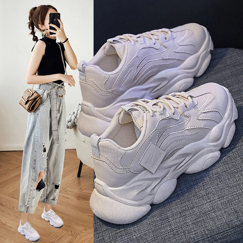 网红软底爆款2025春秋新款百搭皮面运动老爹鞋女鞋增高厚底休闲鞋