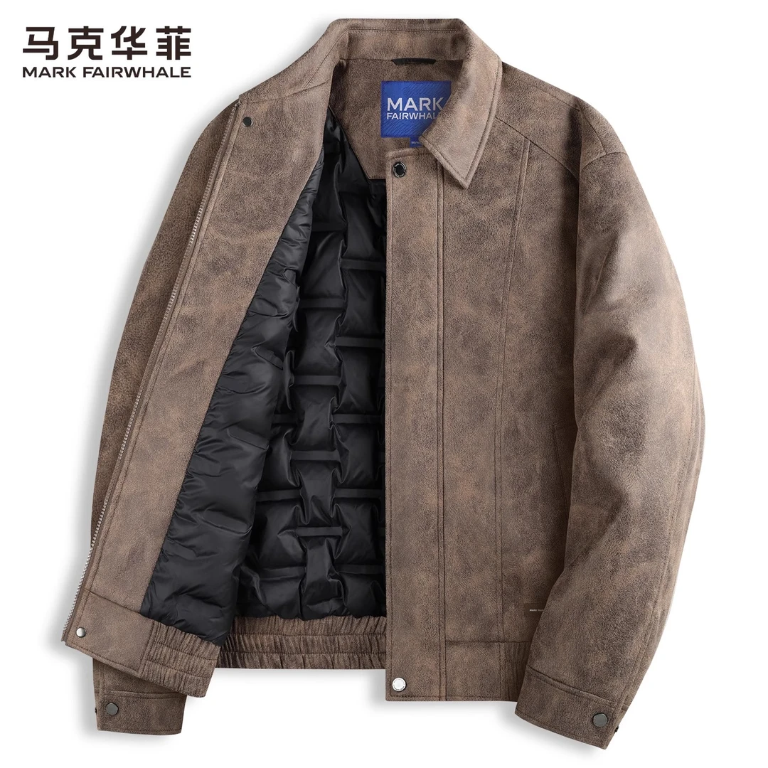 【轻羽绒】马克华菲PU皮夹克男2025秋冬新款美式保暖防风翻领外套