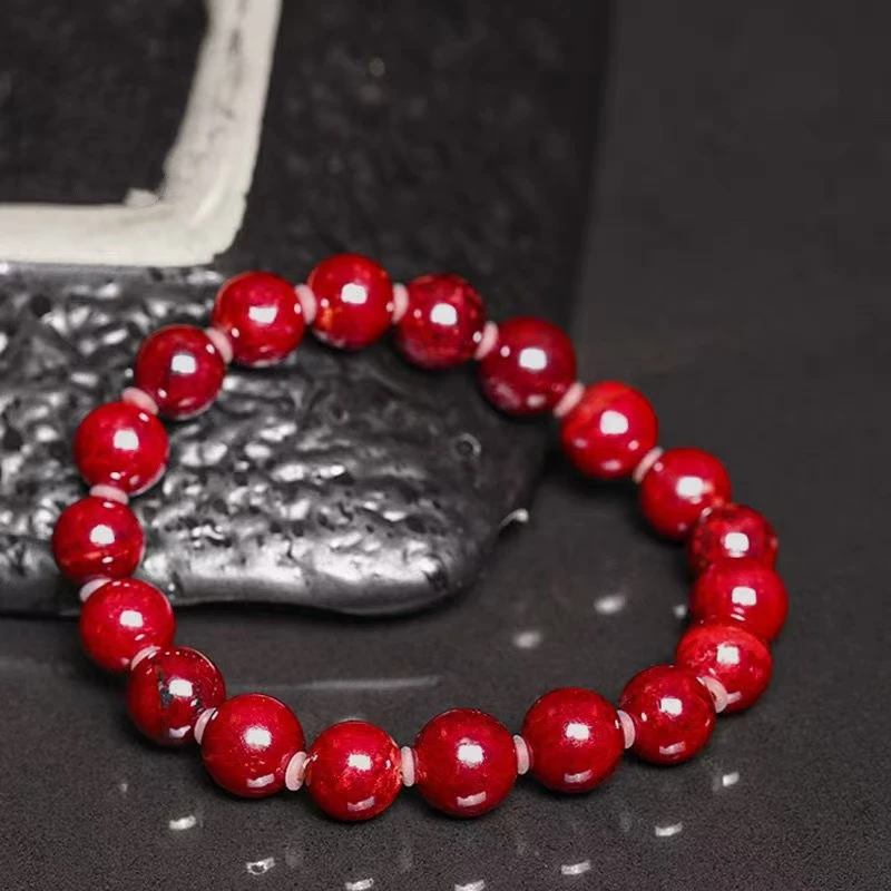 天然辰砂【直播间现拍链接】万山原矿朱砂天然精品原切手串