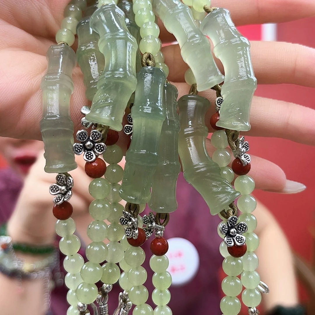 未镶嵌蛇纹石玉手链竹节