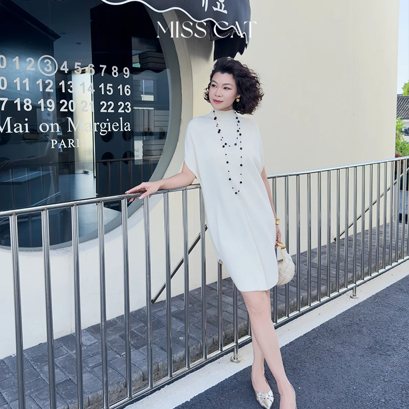 FELINE早呀猫小姐新款韩系简约气质茧型半高领针织连衣裙休闲