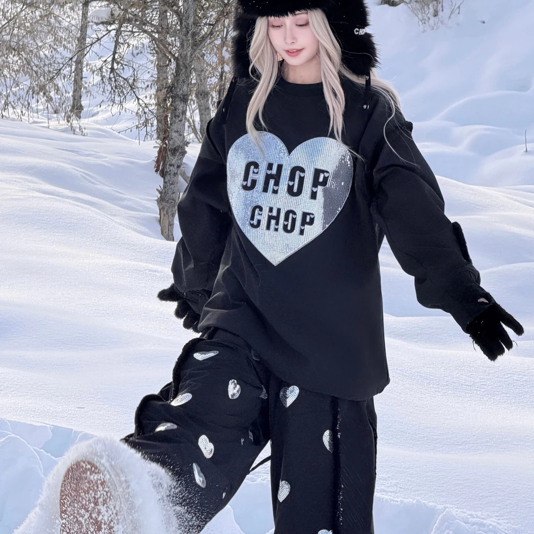 CHOPCHOP26新品 【心动讯号】重工刺绣爱心亮片加绒防水滑雪卫衣