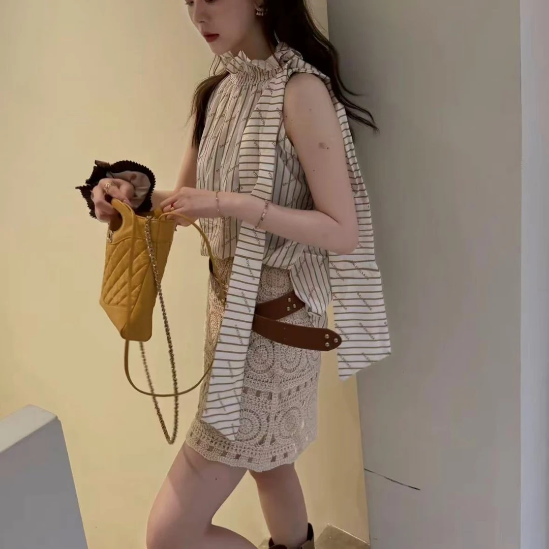 IU INC 波西米亚风镂空高腰A裙半身裙重工显瘦