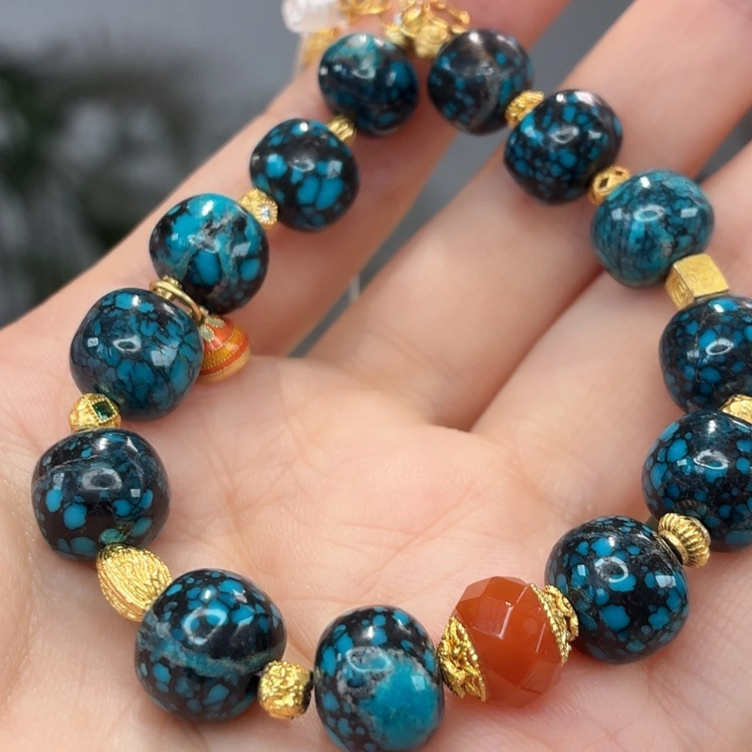 银S925镀金镶嵌绿松石手链