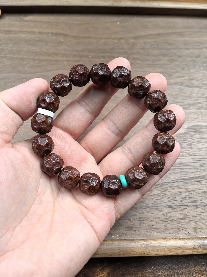 紫金鼠手串咖红皮精工无相手串13mm