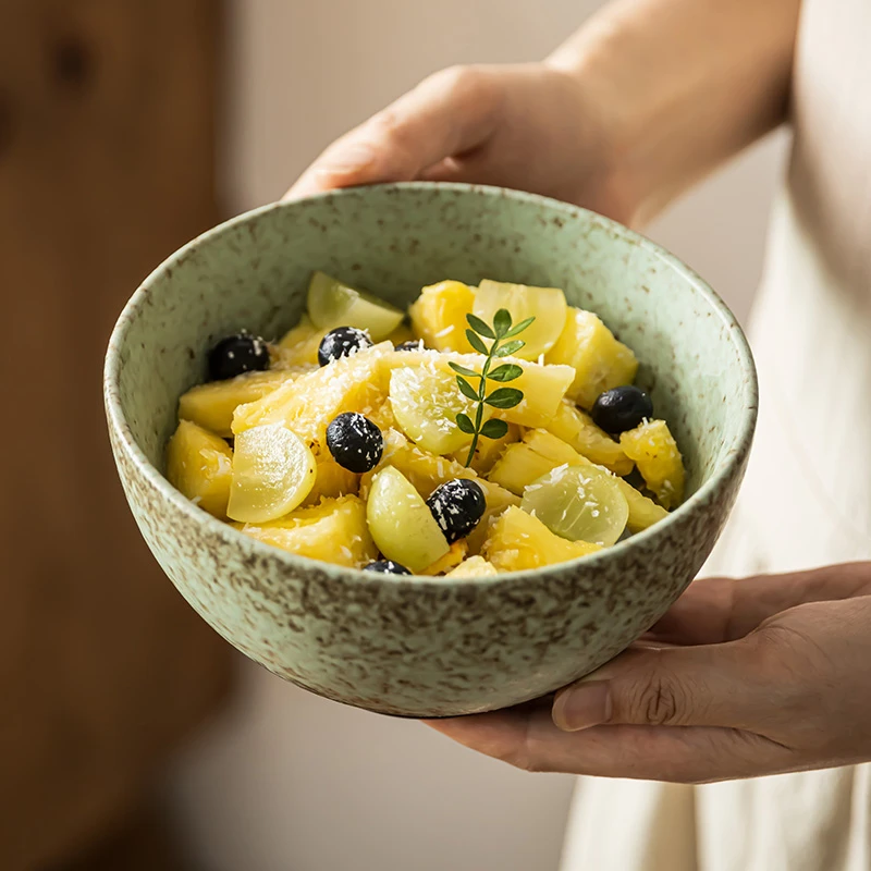 石头纹陶瓷碗褐底复古米饭碗沙拉碗水果碗餐厅面碗酸奶碗冰淇淋碗