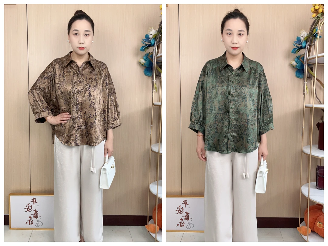 2025新款甲骨文云纹扎染国风古典大码衬衫
