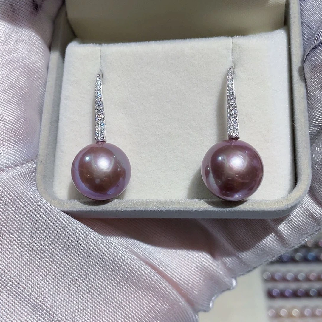 冰***料淡水珍珠耳坠银S925镶嵌