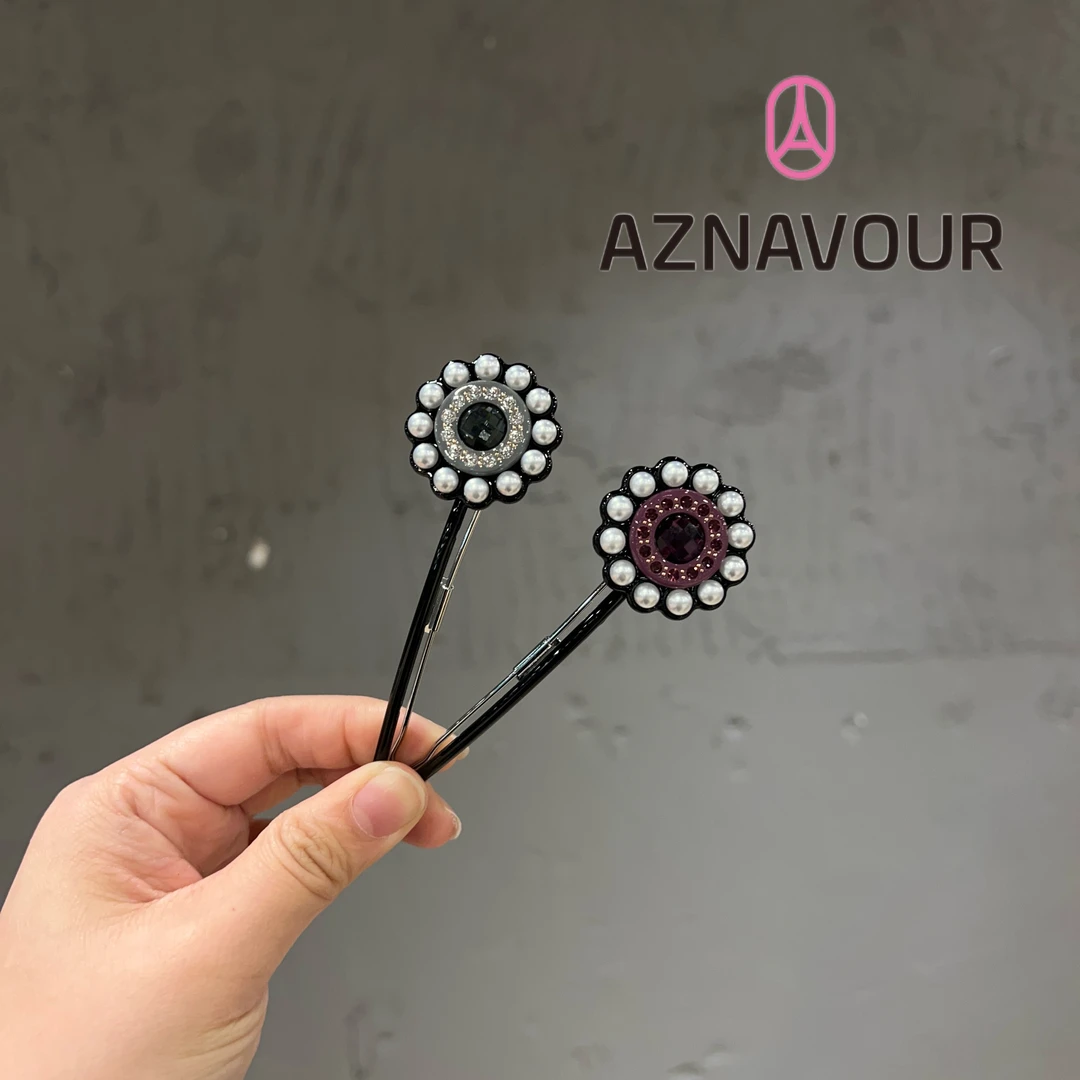 韩国AZNAVOUR阿兹娜高级树脂贝珠花一字卡扣夹10cm精致超重工优雅