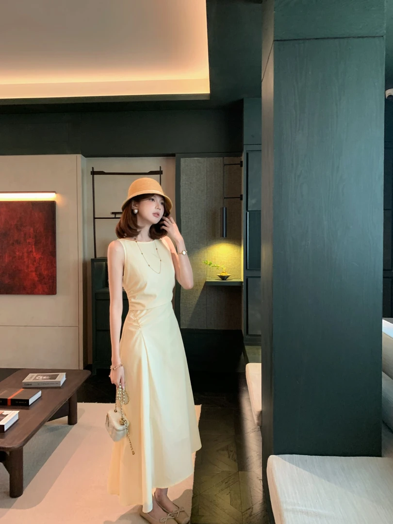 【芝士Cheese】京都焙茶 显瘦气质无袖时尚设计师连衣裙