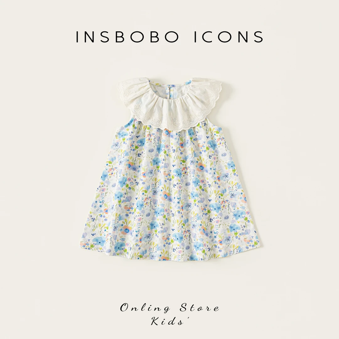 XQ25543【夏】儿童裙子（圆领花边无袖碎花连衣裙）