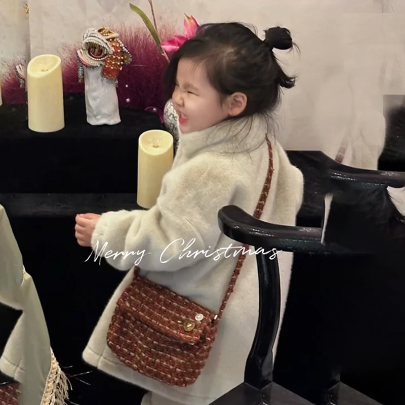 新年韩版女童冬季新款中小童毛毛大衣外套皮毛一体保暖立领加厚潮