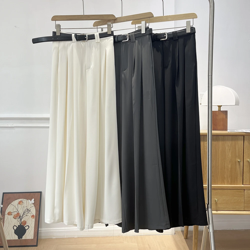 自留款推荐~ 夏季韩版时尚百搭阔腿裤纯色高腰腰带款垂感休闲裤女