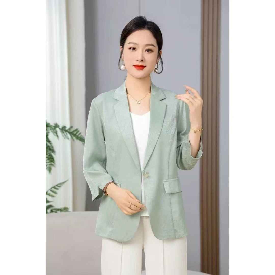 新中式中袖小西装外套气质时尚修身百搭女士8516