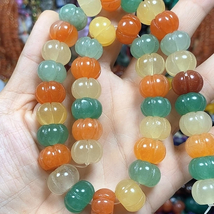 玛瑙/玉髓未镶嵌珠宝半成品金丝玉南瓜珠卡14mm