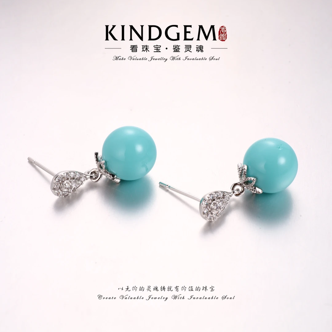 铜合金锆石耳饰 【Francesca·V】意·个性蓝色珠珠耳环 C-30676