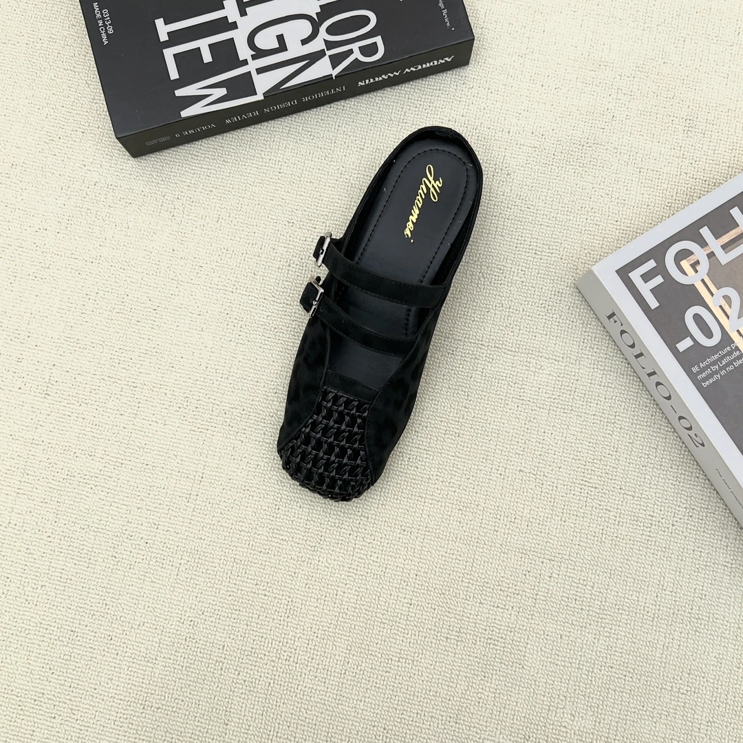 2025春夏镂空编织软底牛皮优雅气质包头拖鞋皮拖鞋舒适纯手工