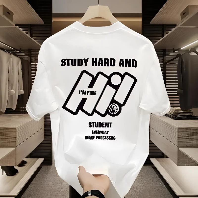 夏季新款潮牌男士纯棉短袖T恤男圆领t恤上衣印花潮牌简约潮流休闲