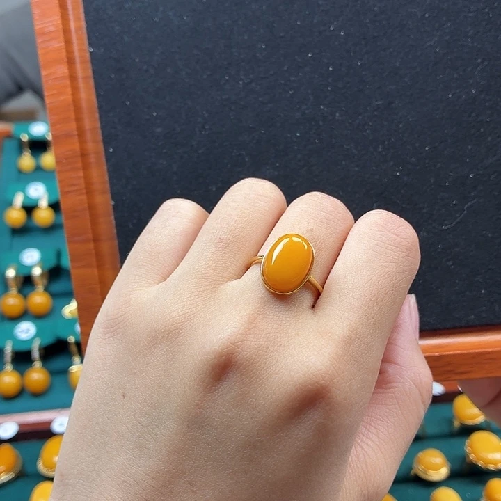 琥珀银S925镶嵌戒指