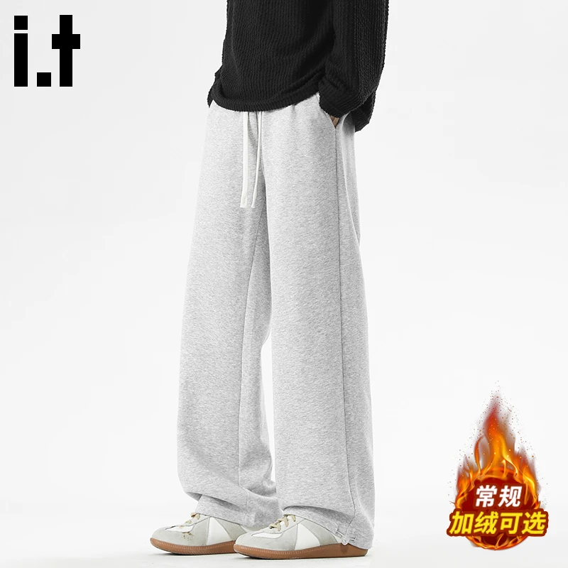 i.t:CHOCOOLATE直筒休闲裤子男士2025秋冬季加绒保暖宽松百搭卫裤