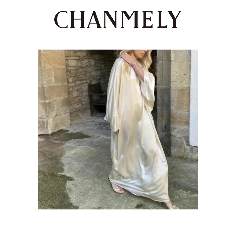 【CHANMITY】24/FW设计感精致优雅松弛蝙蝠袖婚纱缎连衣裙0241468
