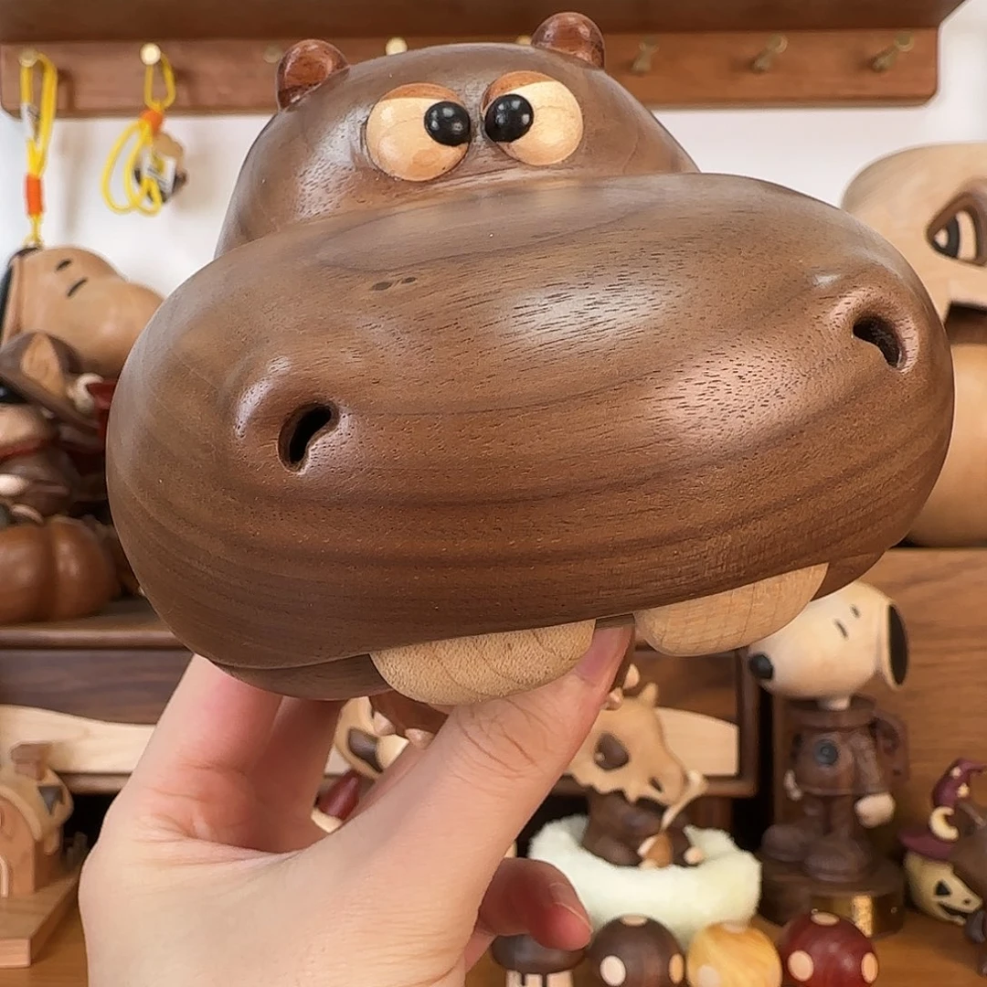 木北美黑胡桃河马微瑕摆件