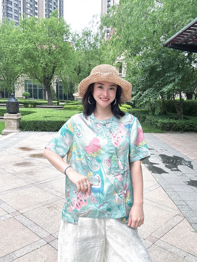 【元素家】“蓝凰”夏款新中式国风斜襟短袖66923-6