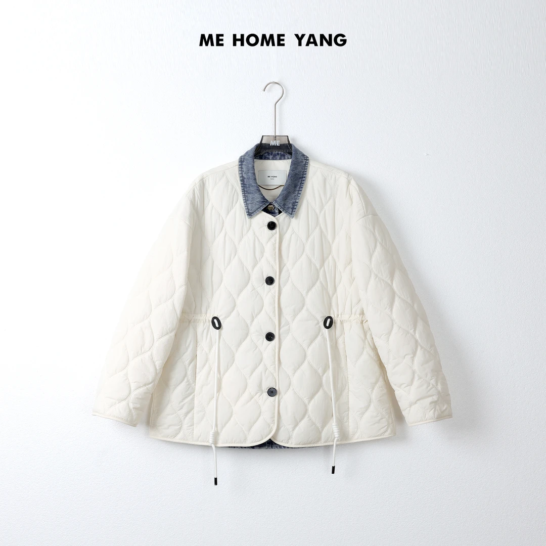 ME【沙漏假两件】双线沙漏绗棉格纹白色收腰显瘦百搭棉服MEQA3058