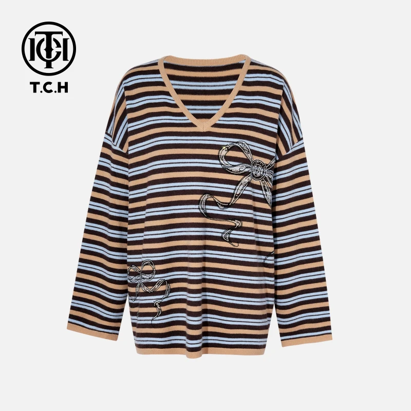 TCH-私服烫钻工艺新时尚淑女百搭新潮流针织衫T75C09E1101轻奢tch