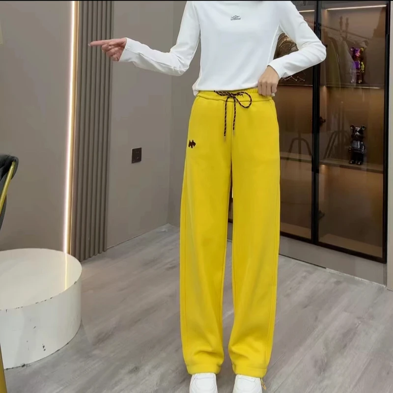 冬季加绒洋气拖地裤百搭直筒阔腿裤女高腰显瘦遮肉休闲裤保暖卫裤