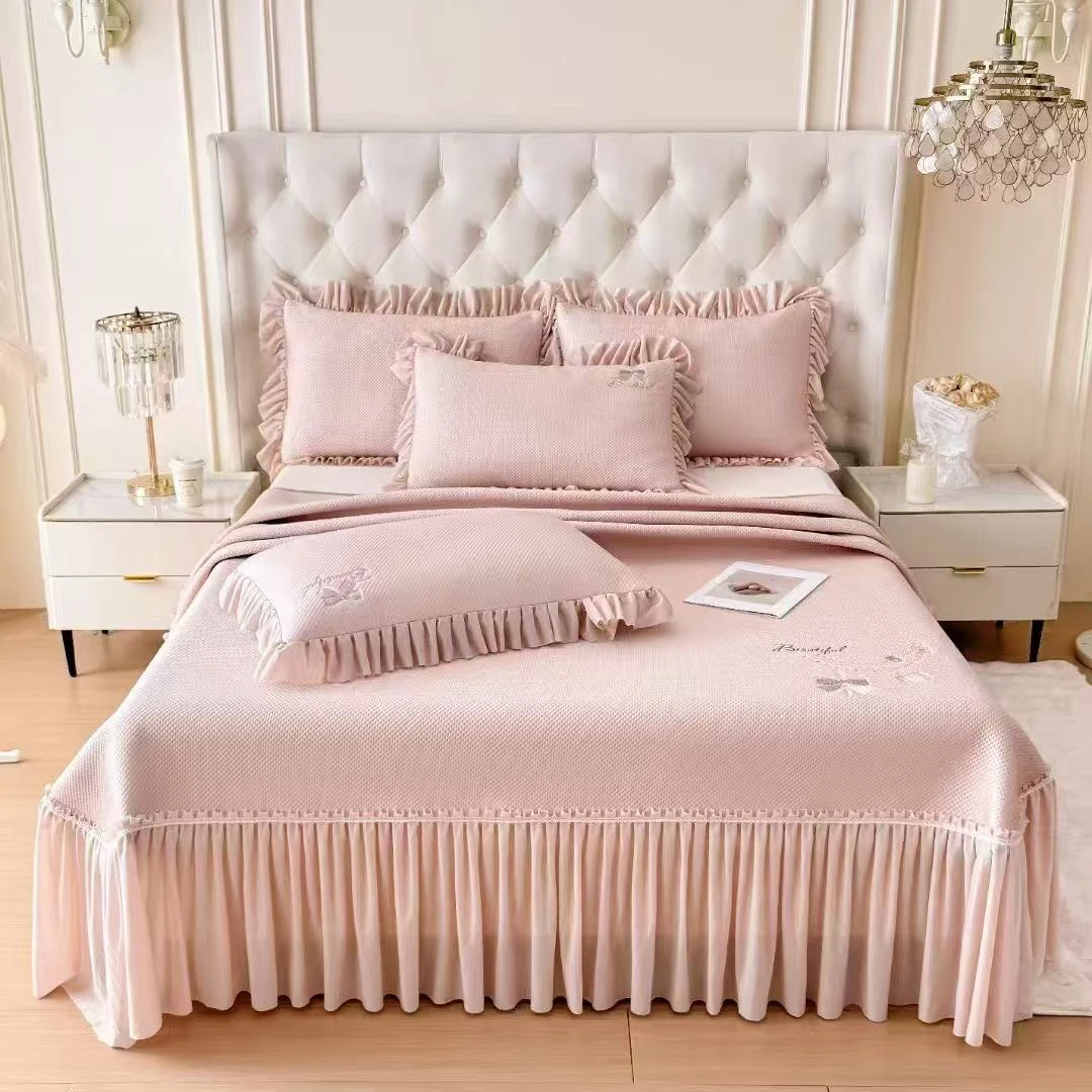 A类母婴级凉感冰豆豆床裙款凉席三件套