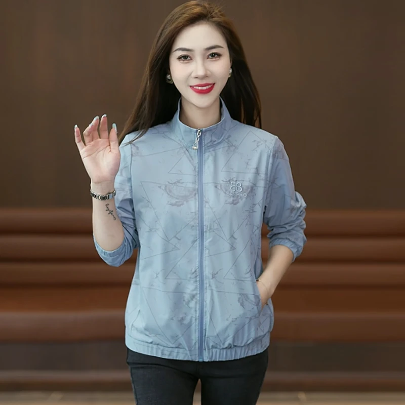 秋天外套女款春秋2025新款时尚洋气立领印花气质减龄显瘦短款夹克