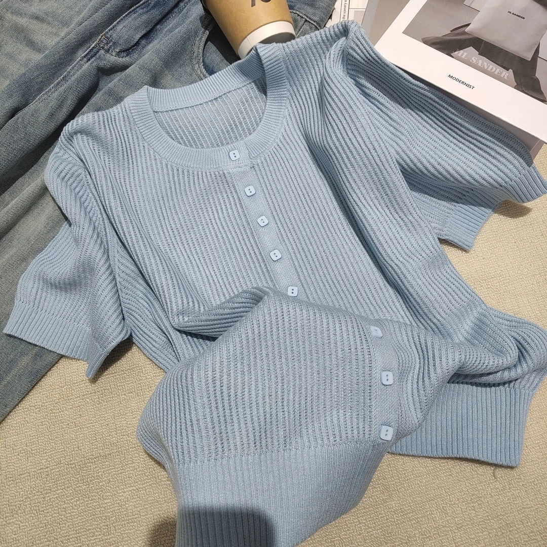 小清瓜女装严选针织衫女时尚洋气百搭新款女装短袖上衣HY517-6