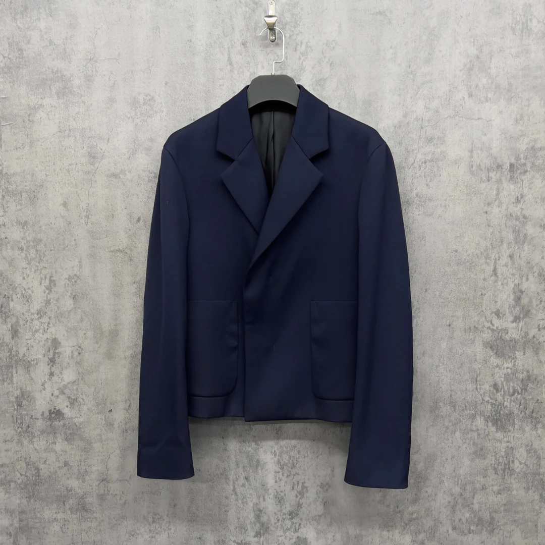 未使用 LANVIN 新款绵羊毛白玉扣休闲西装夹克/WK087/48宽松