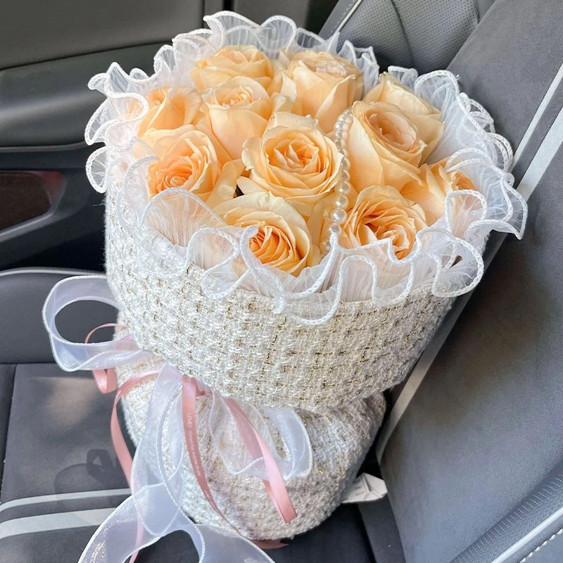 【伴你一生】11朵香槟玫瑰小香风鲜花束生日礼物送爱人闺蜜老婆花店送花上门